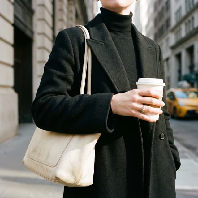 Detail — scarf, gloves, coffee